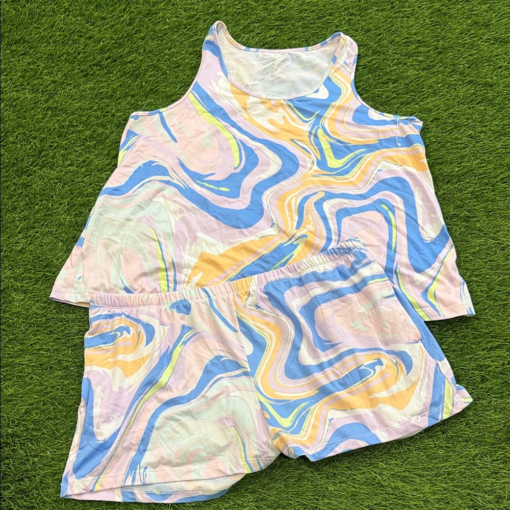 Pastel Swirl Tank & Short Pajama Set - Multi Pastel